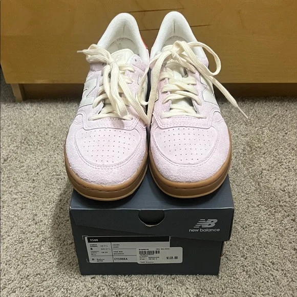 New Balance T500 Court Light Pink and White Sneakers - Picture 2 of 8